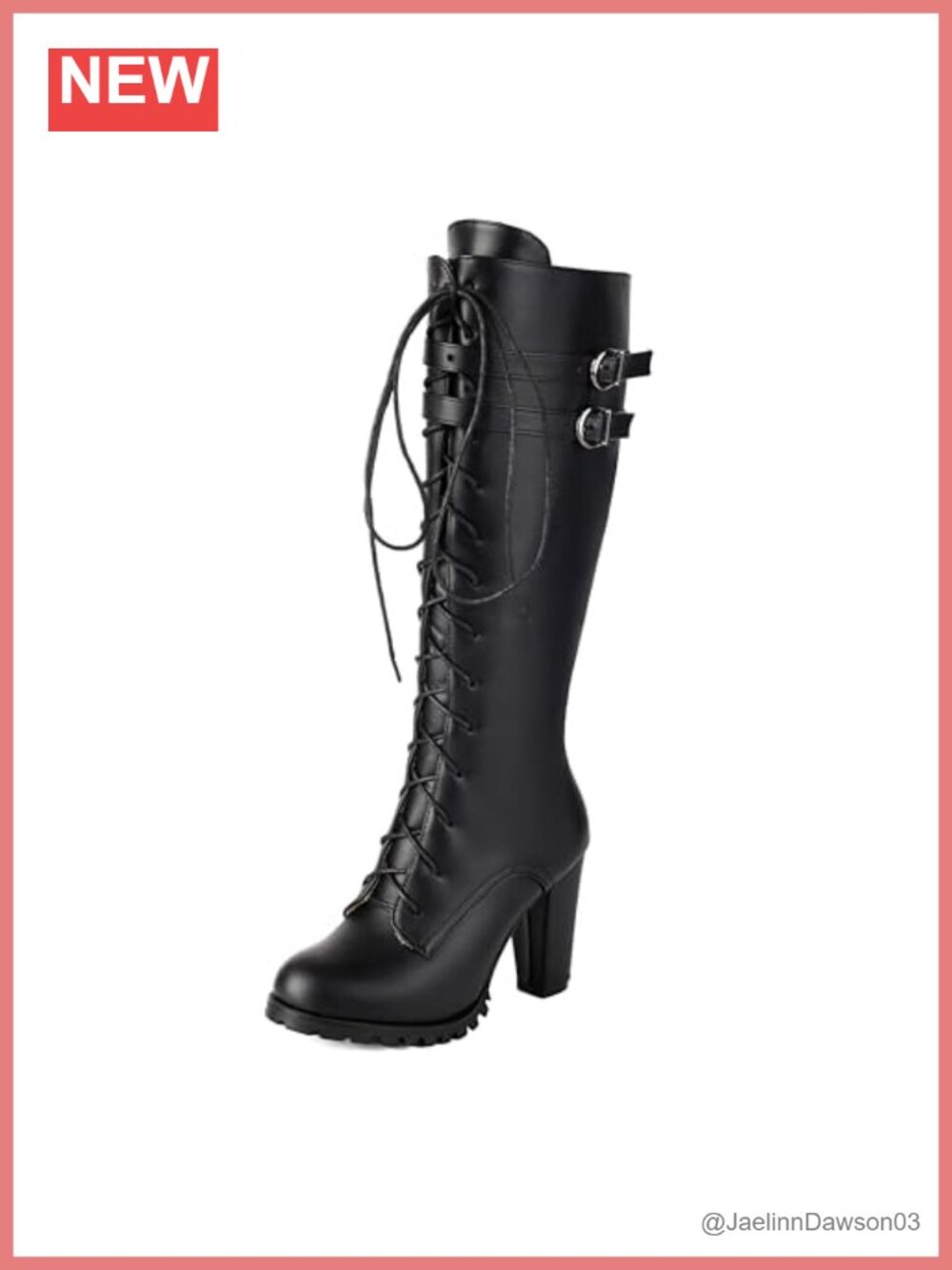 Women's Knee High Combat Boots Lace Up Block Heel PU Leather